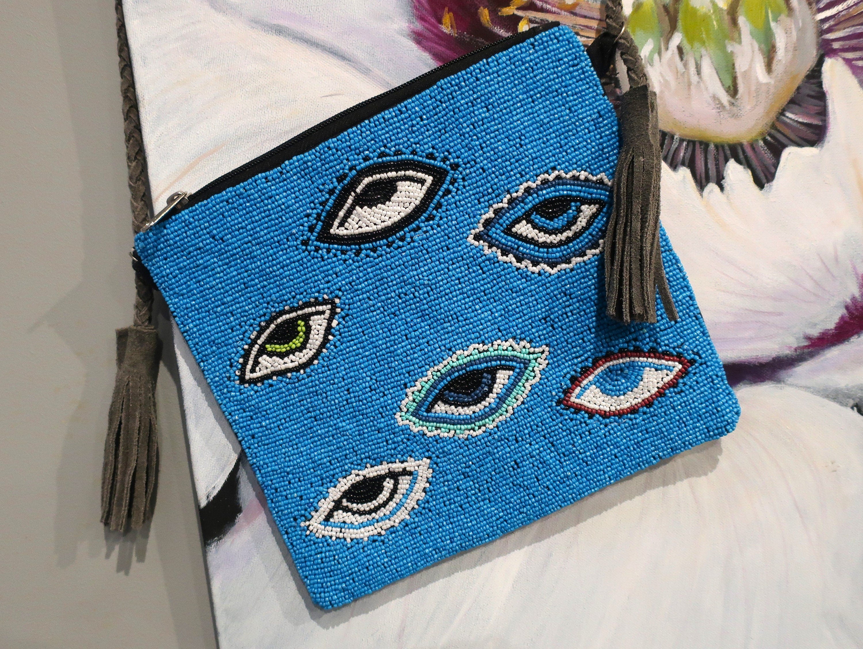 Women's Evil Eye Bag Purse Handbag Boho Mini Crossbody Bag Beaded Clutch Bag Banjara Hippie Purse Good Luck Charm Evil Eye Protection