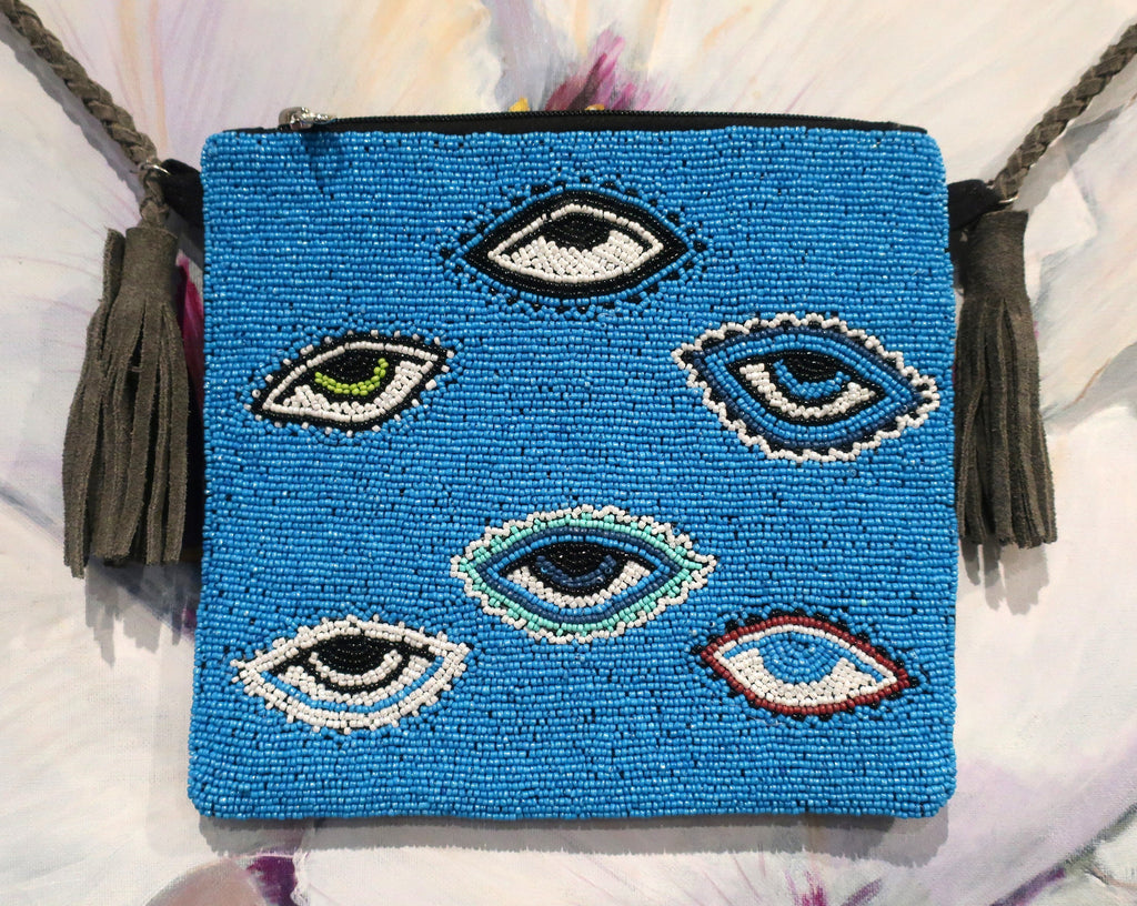 Women's Evil Eye Bag Purse Handbag Boho Mini Crossbody Bag Beaded Clutch Bag Banjara Hippie Purse Good Luck Charm Evil Eye Protection