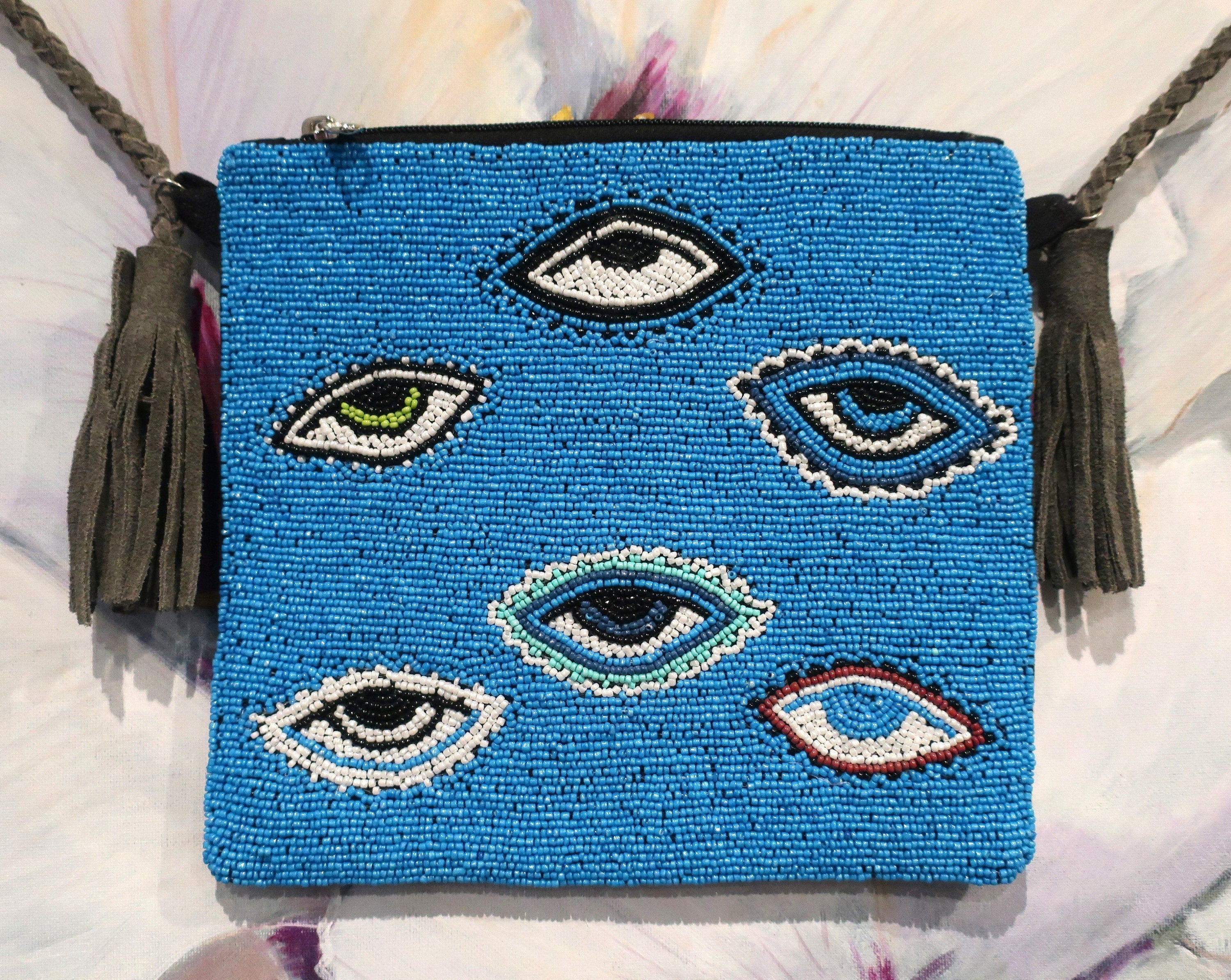 Women's Evil Eye Bag Purse Handbag Boho Mini Crossbody Bag Beaded Clutch Bag Banjara Hippie Purse Good Luck Charm Evil Eye Protection