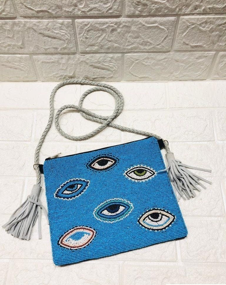 Women's Evil Eye Bag Purse Handbag Boho Mini Crossbody Bag Beaded Clutch Bag Banjara Hippie Purse Good Luck Charm Evil Eye Protection