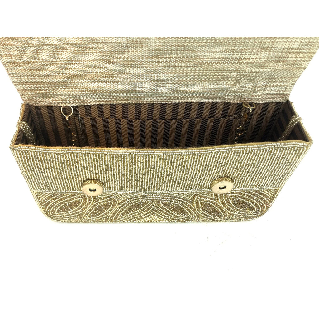 Gold Beaded Clutch Bag - Handcrafted Evening Purse - Scarves4you