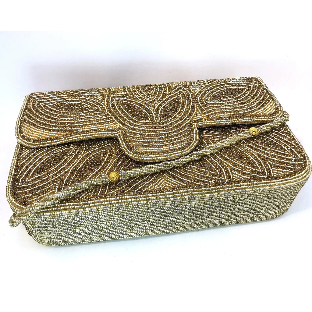 Gold Beaded Clutch Bag - Handcrafted Evening Purse - Scarves4you