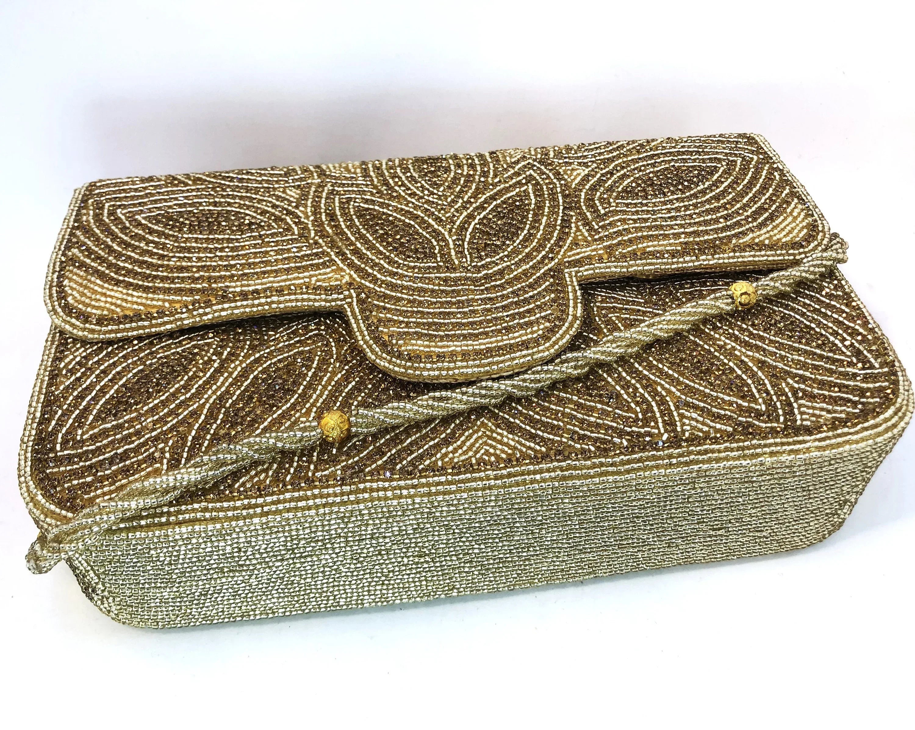 Gold Beaded Clutch Bag - Handcrafted Evening Purse - Scarves4you