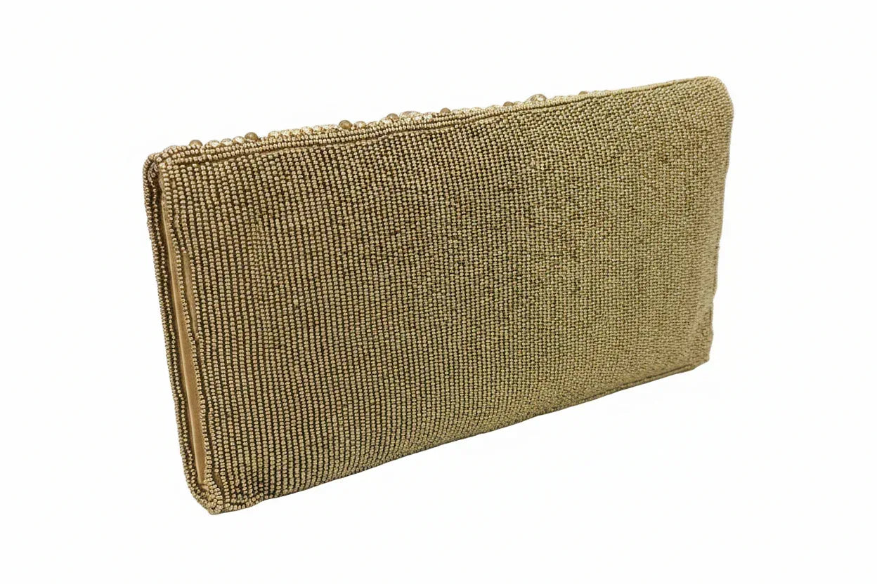 Gold Leaf Beaded Clutch Bag - Vintage Evening Purse - Scarves4you