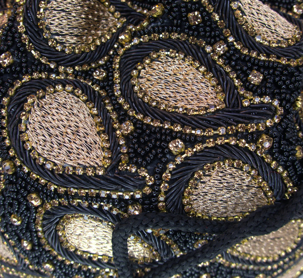 Black & Gold Beaded Potli Bag - Handcrafted Evening Purse - Scarves4you