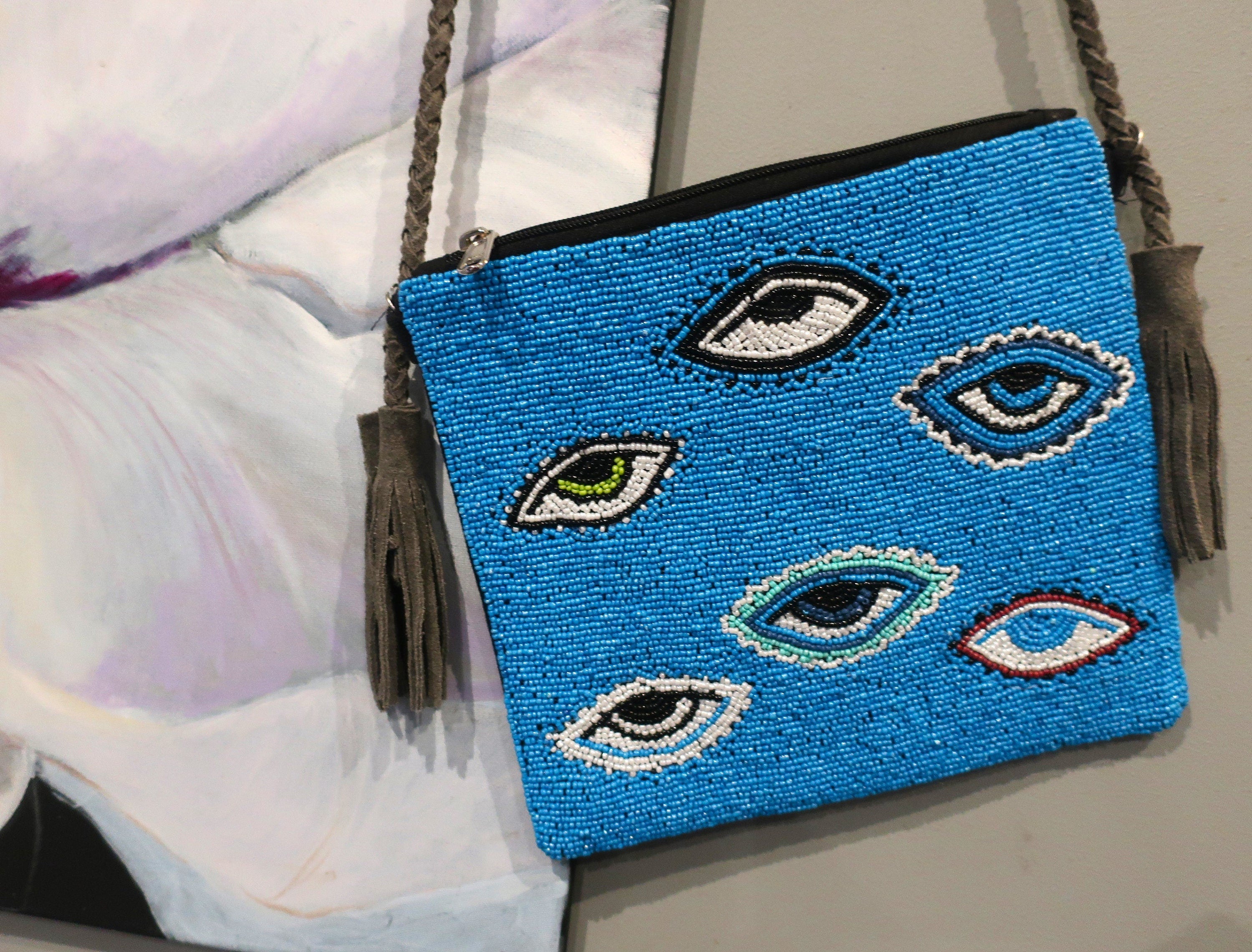 Women's Evil Eye Bag Purse Handbag Boho Mini Crossbody Bag Beaded Clutch Bag Banjara Hippie Purse Good Luck Charm Evil Eye Protection