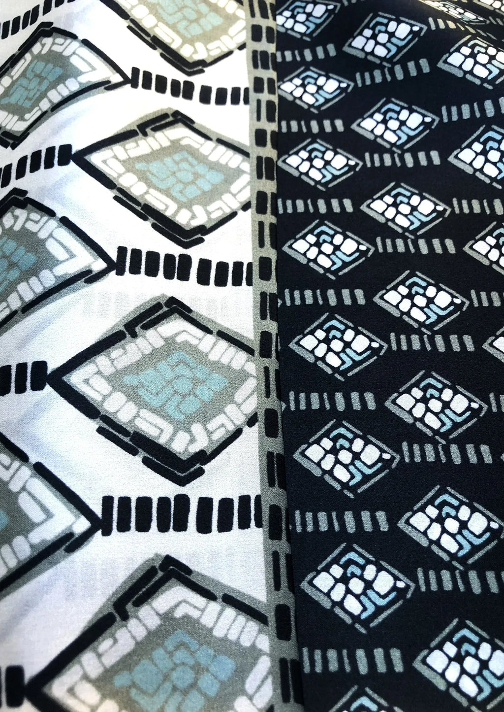 53x53 cm Mulberry Silk Geometric Scarf | Black White Mint | Luxury Square Scarf | Women's & Men's Neckerchief - Scarves4you