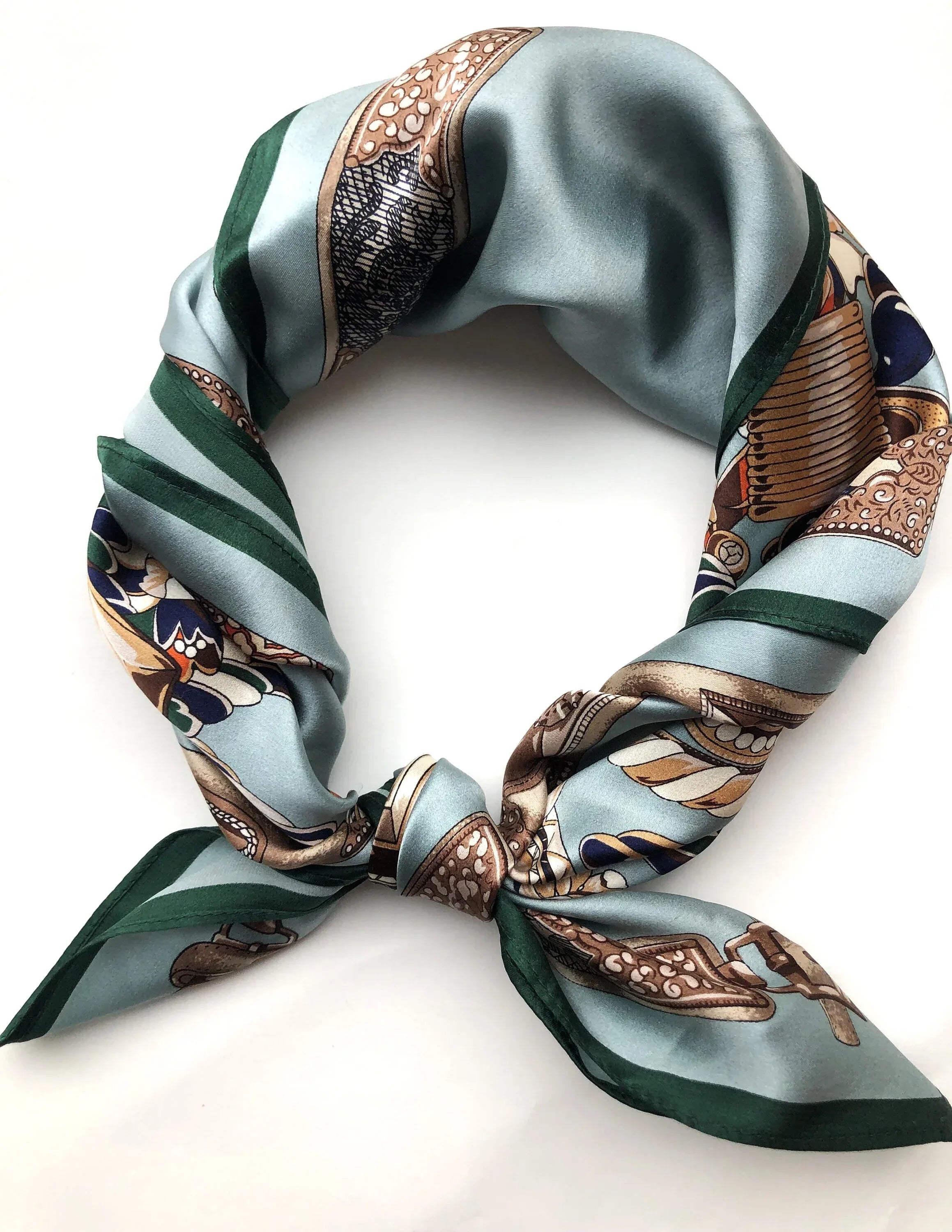 Mulberry Silk Square Scarf 53x53 cm - Turquoise Gold Baroque Ornate Design - Scarves4you