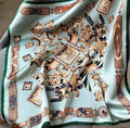 Mulberry Silk Square Scarf 53x53 cm - Turquoise Gold Baroque Ornate Design - Scarves4you