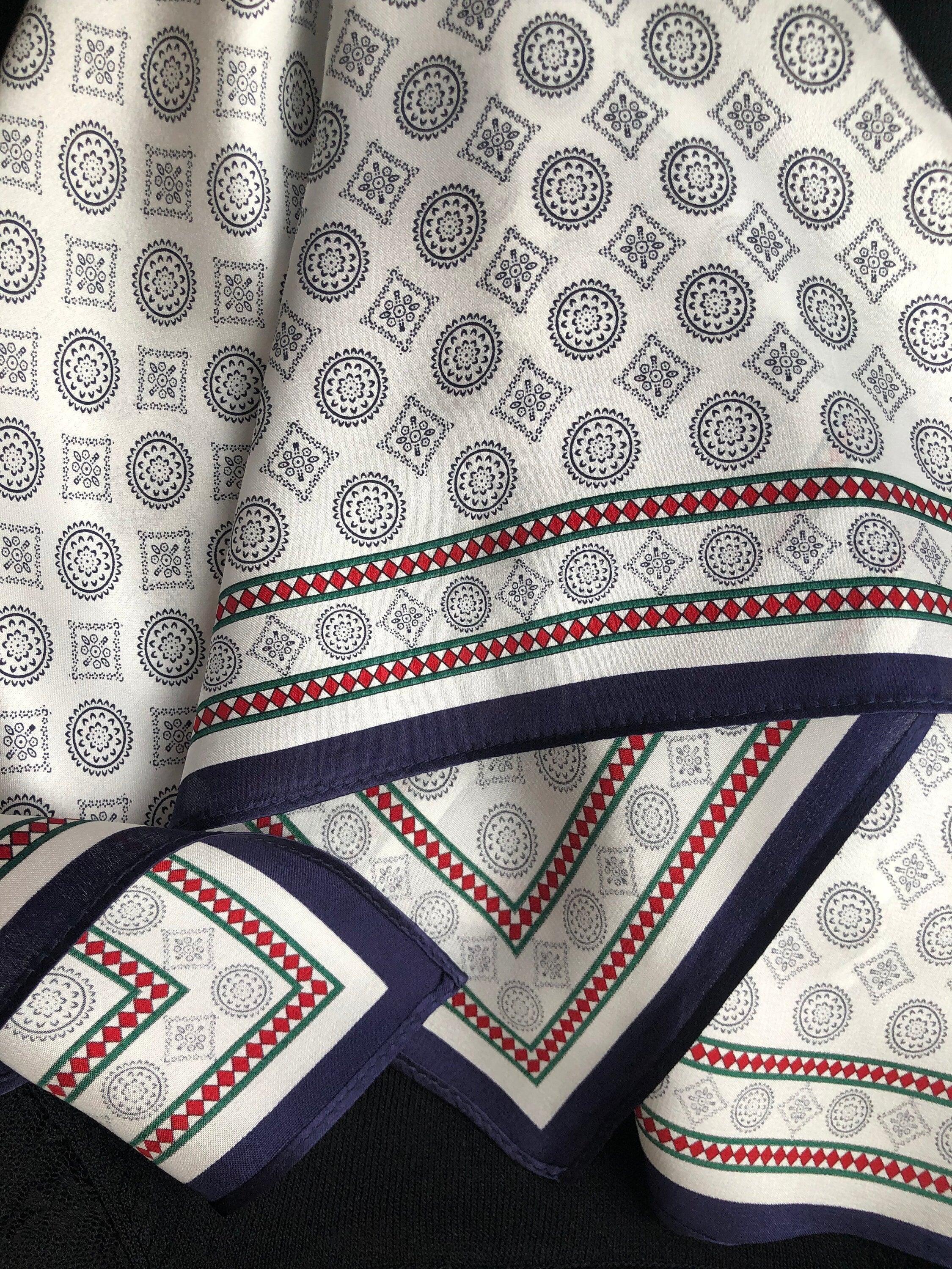 Silk Square Scarf 53×53 cm – Classic Geometric Print | Vintage Pattern Bandana - Scarves4you