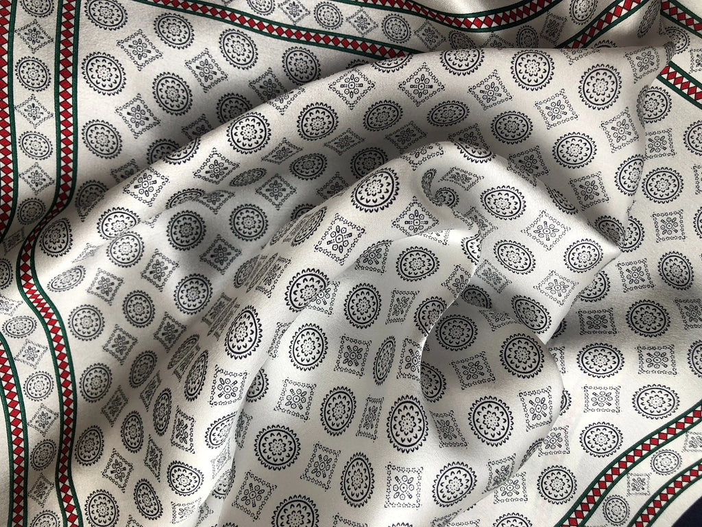 Silk Square Scarf 53×53 cm – Classic Geometric Print | Vintage Pattern Bandana - Scarves4you