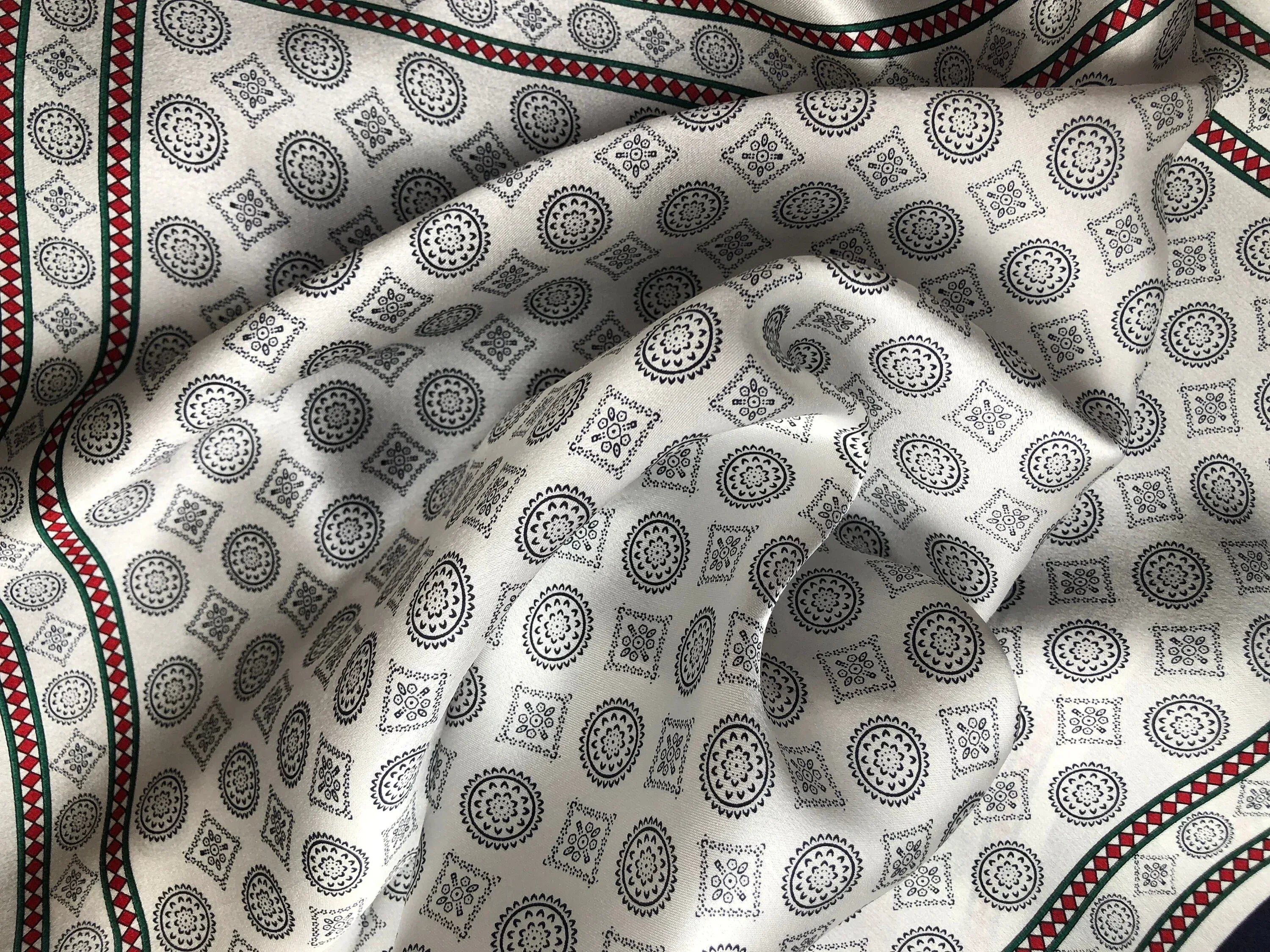 Silk Square Scarf 53×53 cm – Classic Geometric Print | Vintage Pattern Bandana - Scarves4you