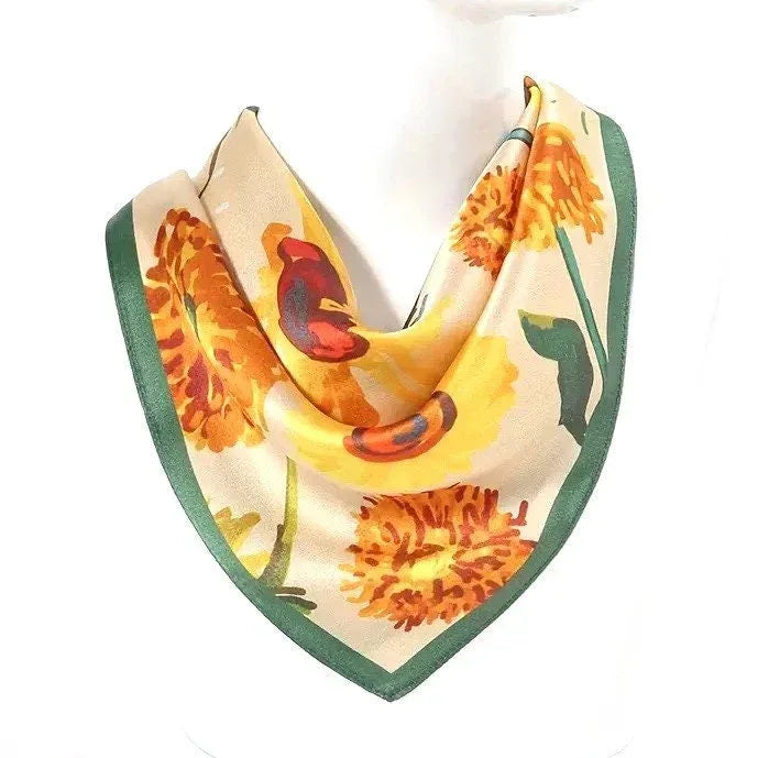 Sunflower Silk Scarf 53x53cm - Mulberry Silk Square Scarf Yellow Floral - Scarves4you