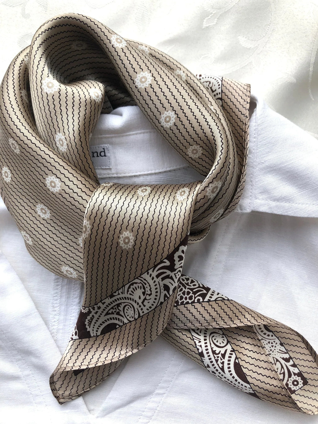 Natural Mulberry Silk Square Scarf - Beige Paisley Floral Pattern 53x53cm - Scarves4you