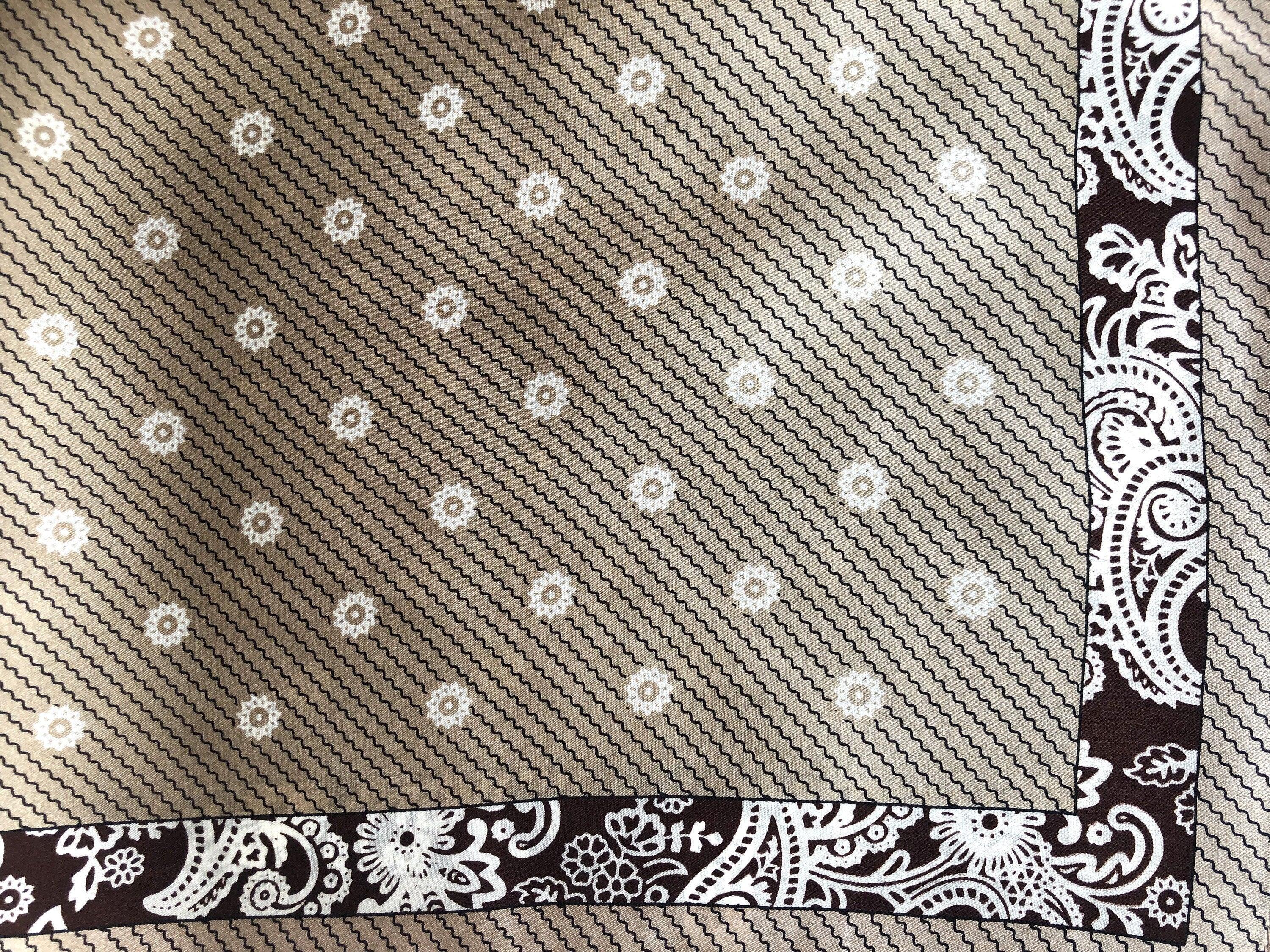 Natural Mulberry Silk Square Scarf - Beige Paisley Floral Pattern 53x53cm - Scarves4you