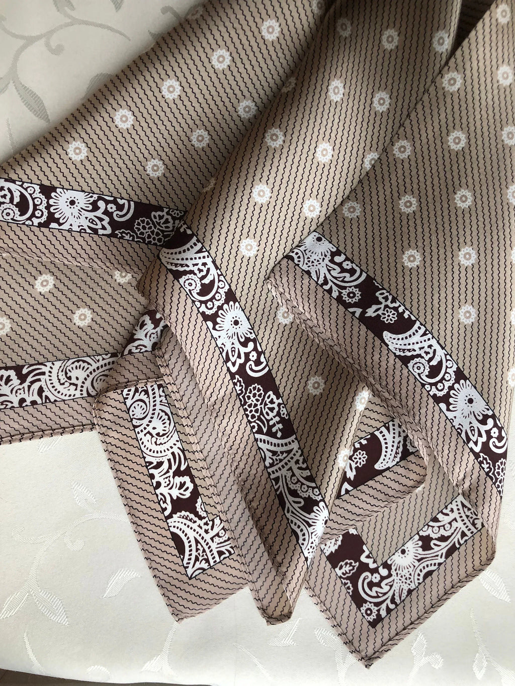 Natural Mulberry Silk Square Scarf - Beige Paisley Floral Pattern 53x53cm - Scarves4you