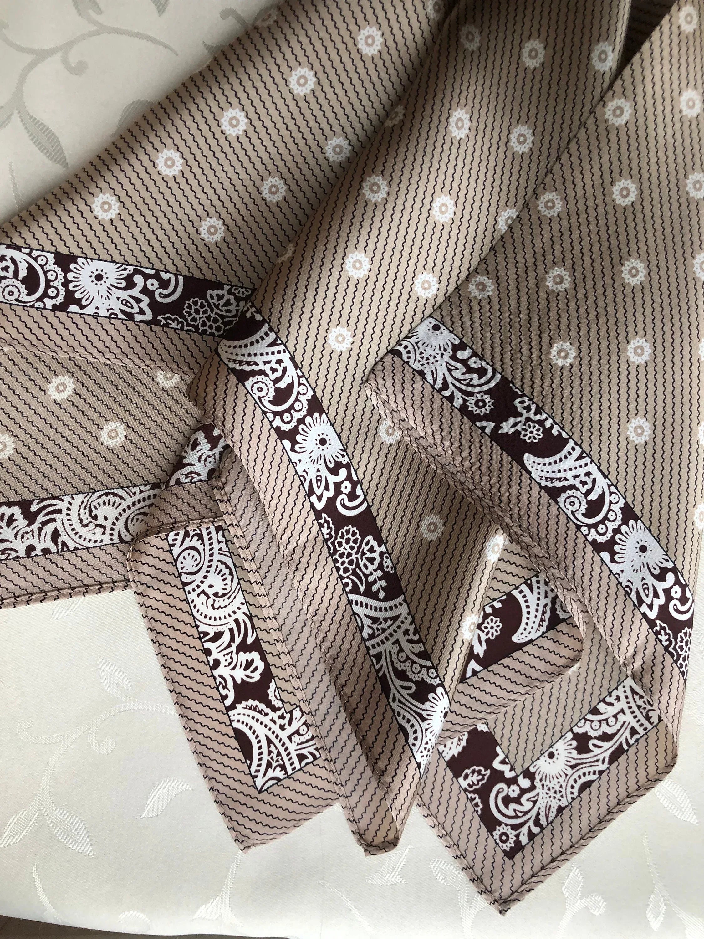 Natural Mulberry Silk Square Scarf - Beige Paisley Floral Pattern 53x53cm - Scarves4you