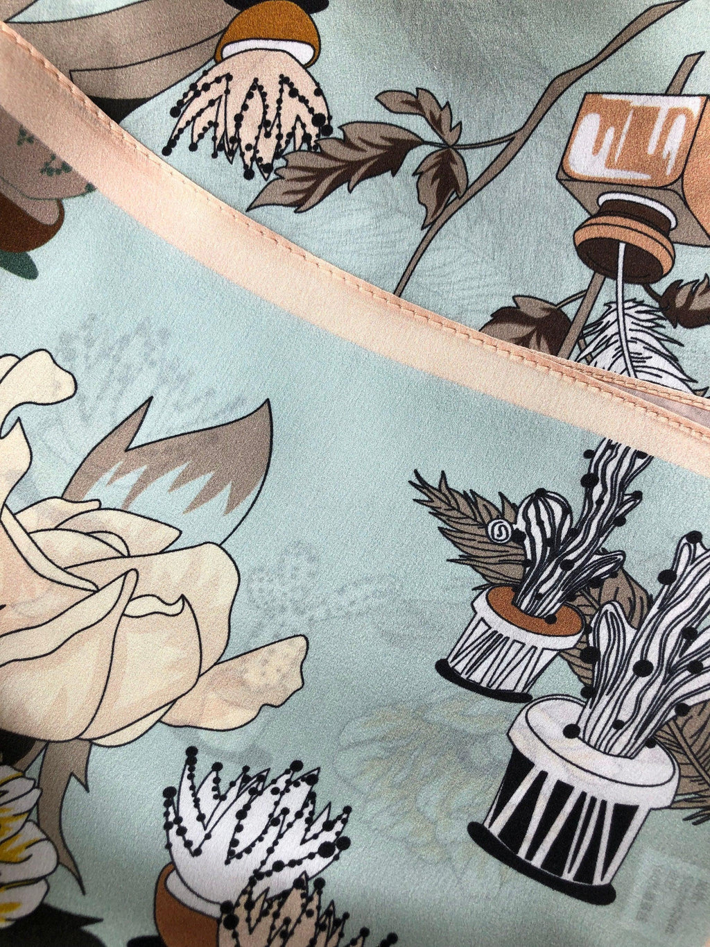 Mulberry Silk Square Scarf 53x53 cm - Pastel Floral Botanical Garden Design - Scarves4you