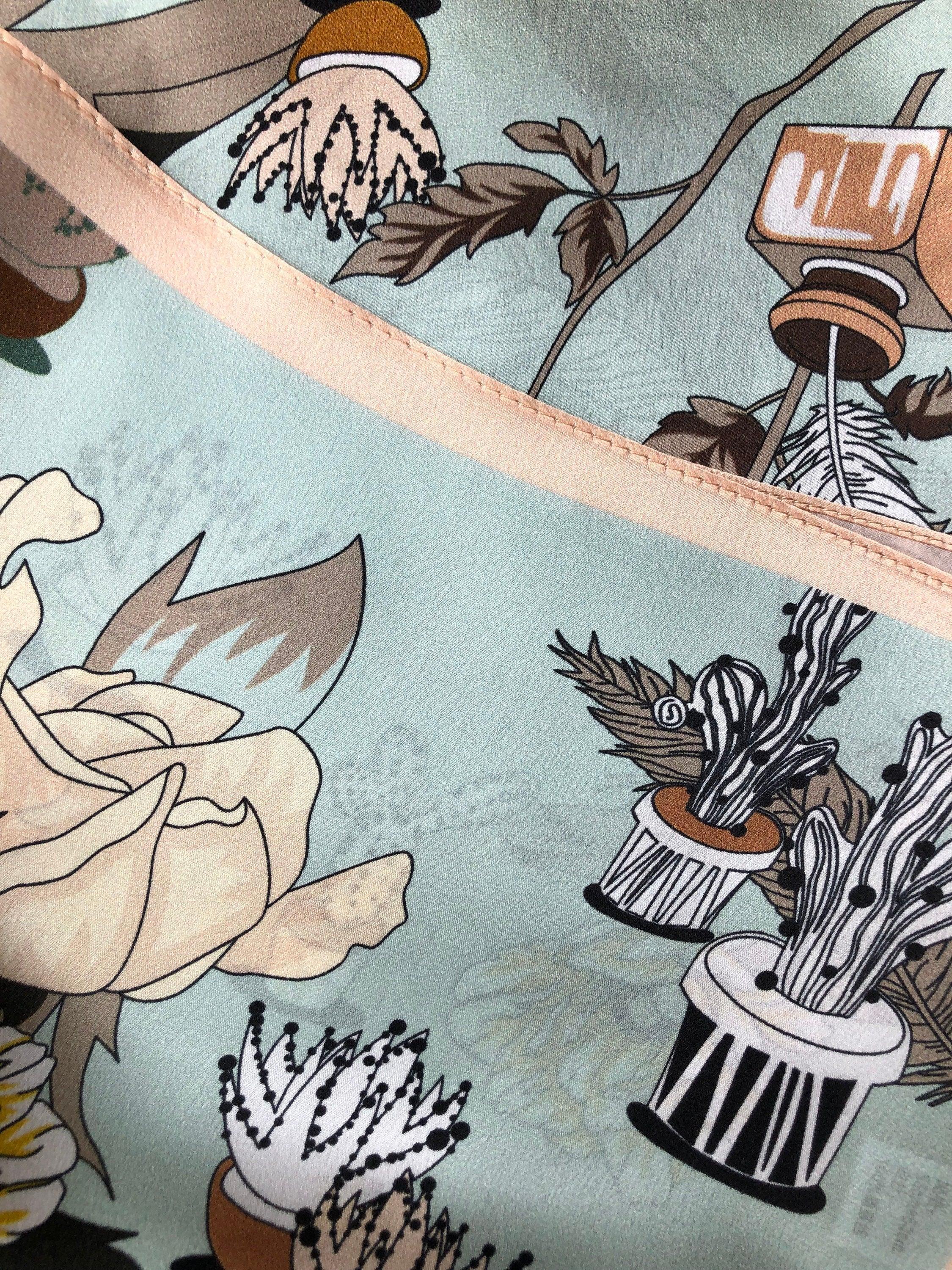 Mulberry Silk Square Scarf 53x53 cm - Pastel Floral Botanical Garden Design - Scarves4you