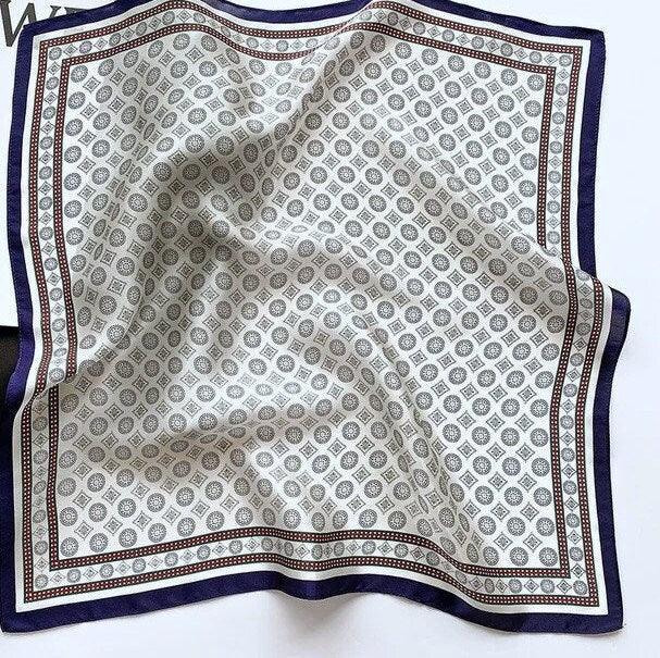 Silk Square Scarf 53×53 cm – Classic Geometric Print | Vintage Pattern Bandana - Scarves4you