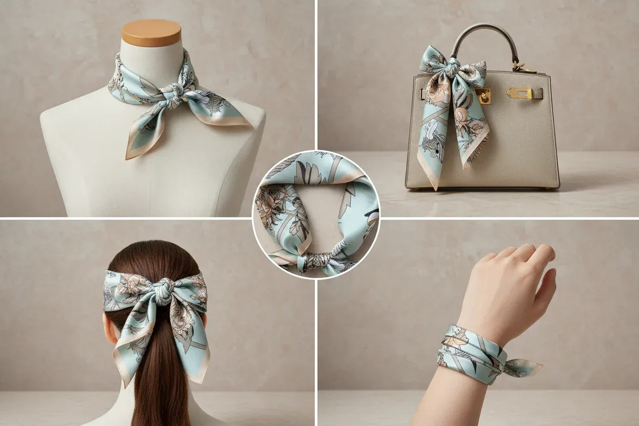 Mulberry Silk Square Scarf 53x53 cm - Pastel Floral Botanical Garden Design - Scarves4you
