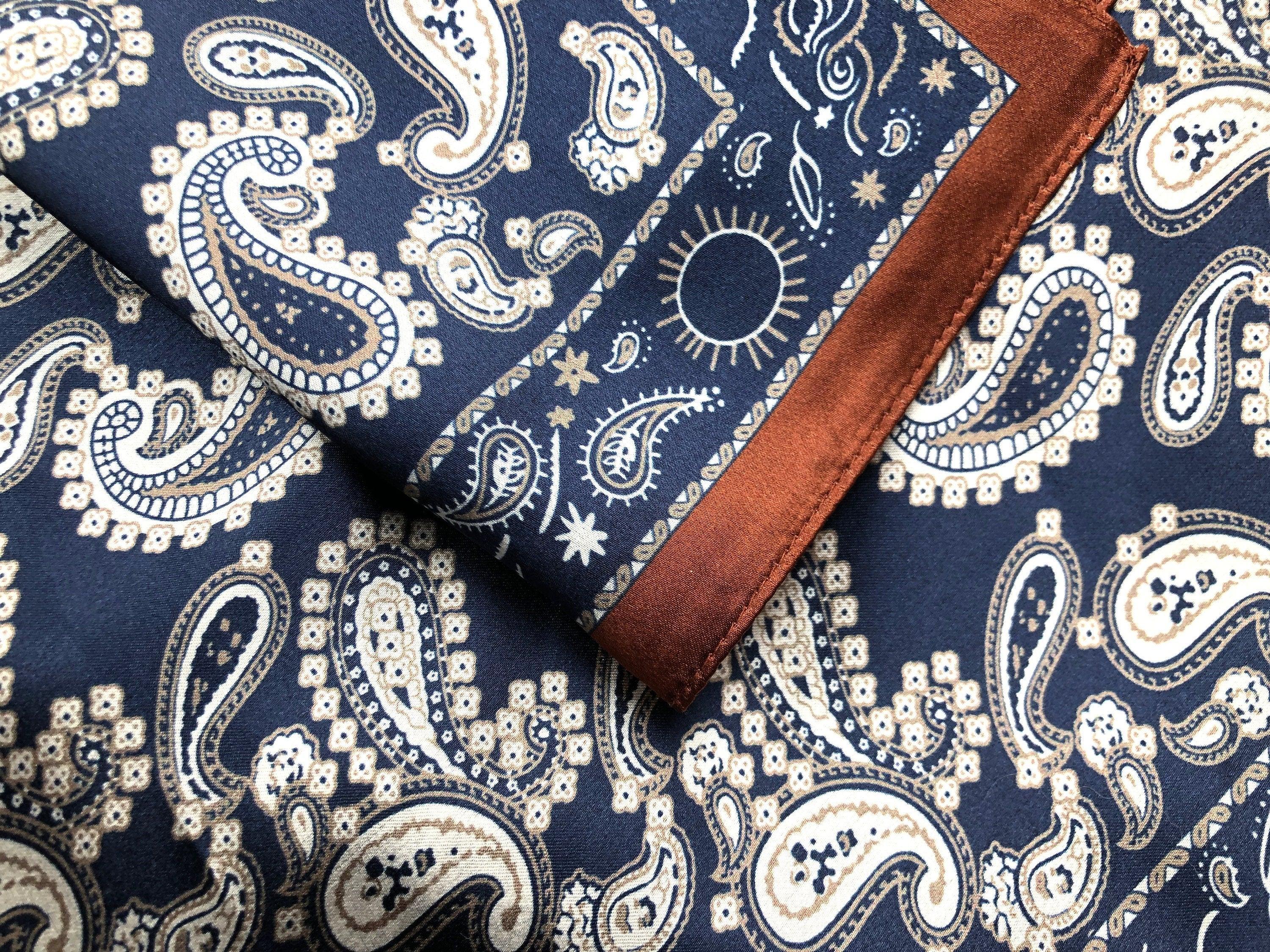 53x53 cm Mulberry Silk Paisley Scarf | Navy Blue | Luxury Square Scarf | Women's & Men's Neckerchief - Scarves4you