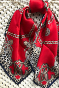 Natural Mulberry Silk Square Scarf - Red Leopard Chain Pattern 53x53cm - Scarves4you