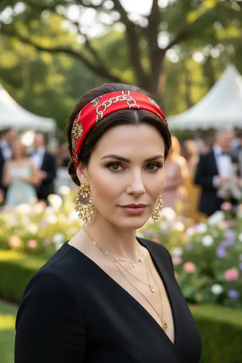 Natural Mulberry Silk Square Scarf - Red Leopard Chain Pattern 53x53cm - Scarves4you