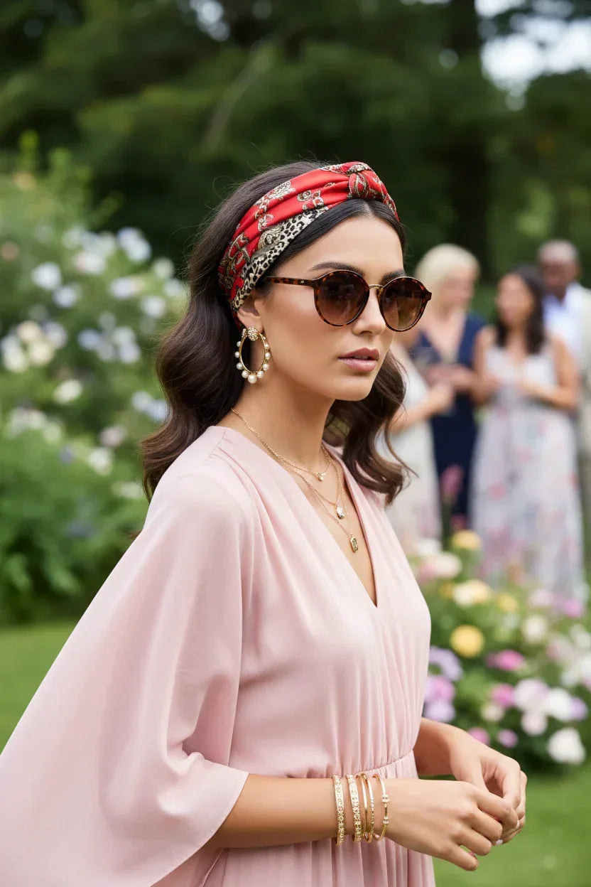 Natural Mulberry Silk Square Scarf - Red Leopard Chain Pattern 53x53cm - Scarves4you