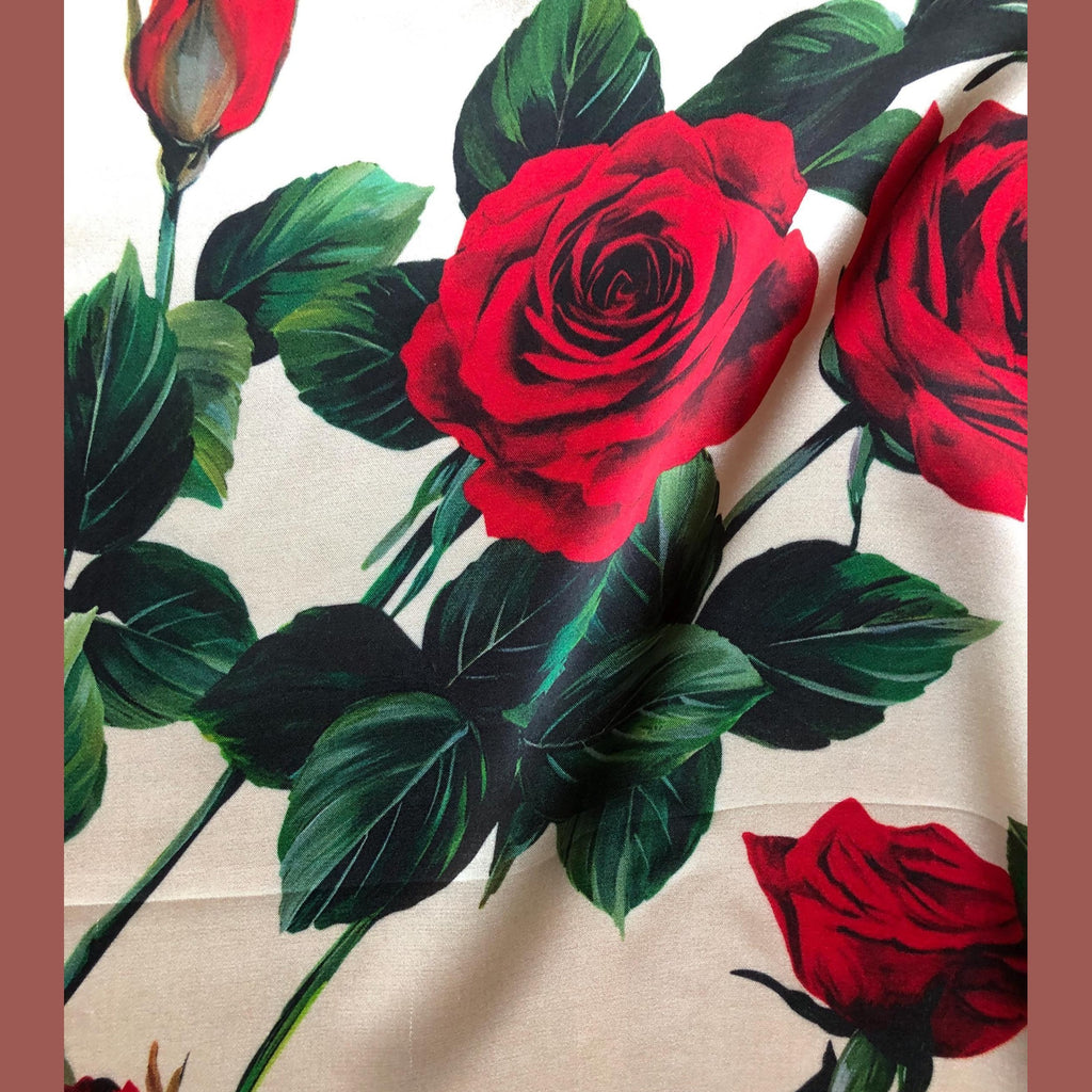 Silk Square Scarf 53×53 cm – Red Rose Print | Cream & Black Floral Design - Scarves4you