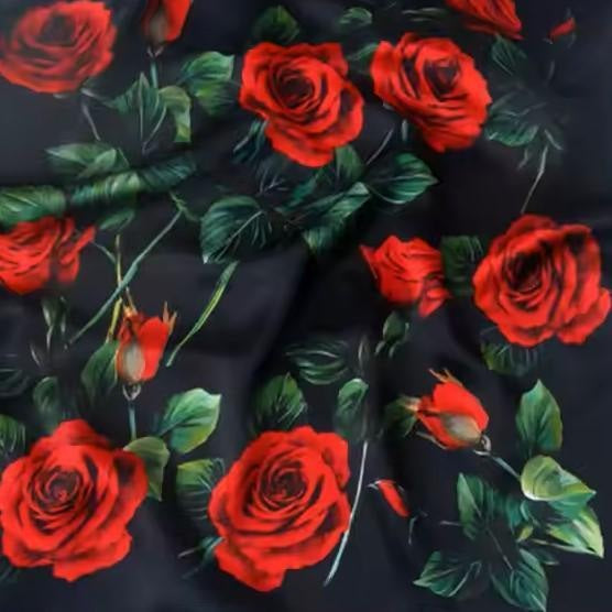 Silk Square Scarf 53×53 cm – Red Rose Print | Cream & Black Floral Design - Scarves4you