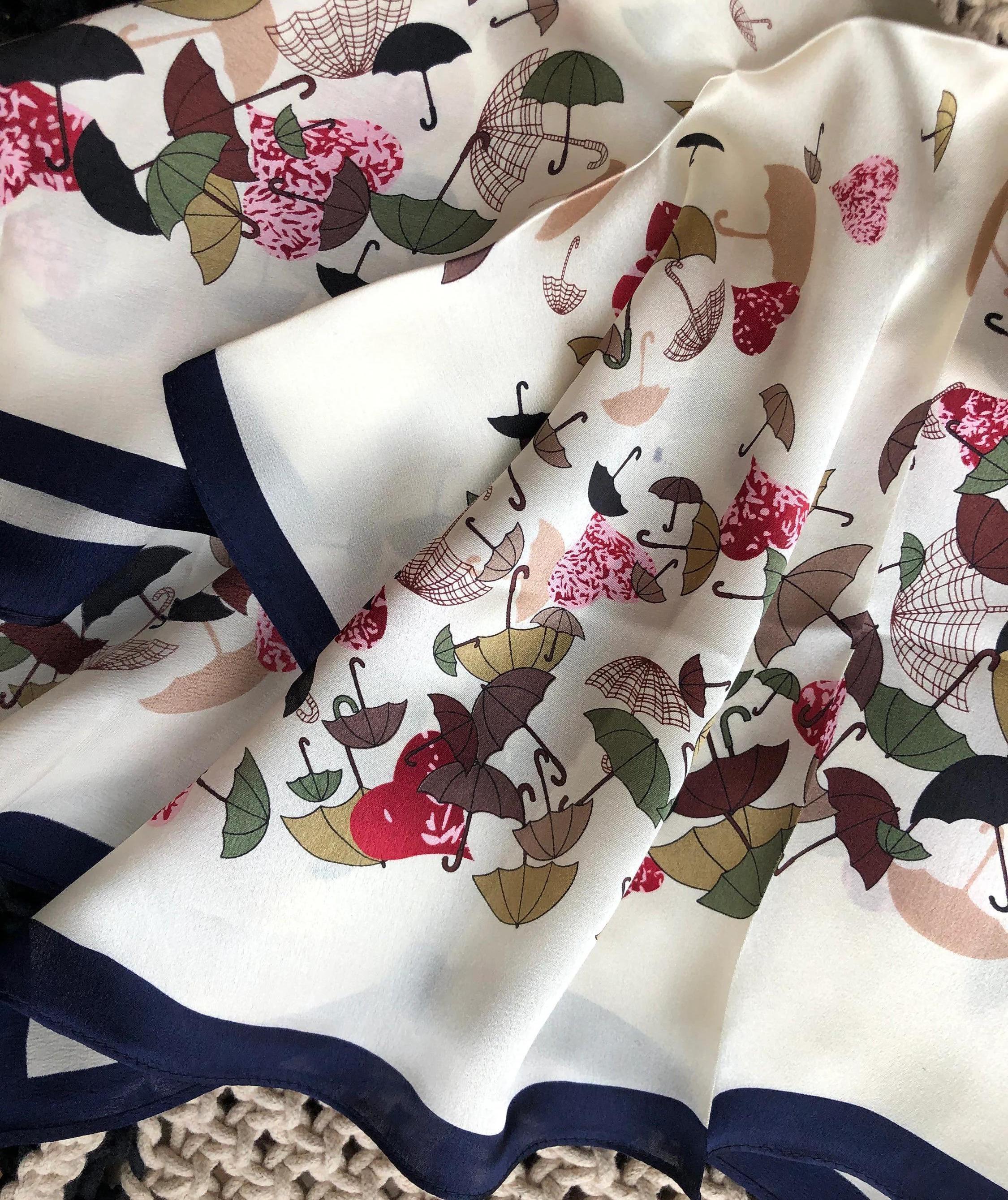 Silk Square Scarf 53×53 cm – Colorful Umbrella Print | Playful Bandana Design - Scarves4you