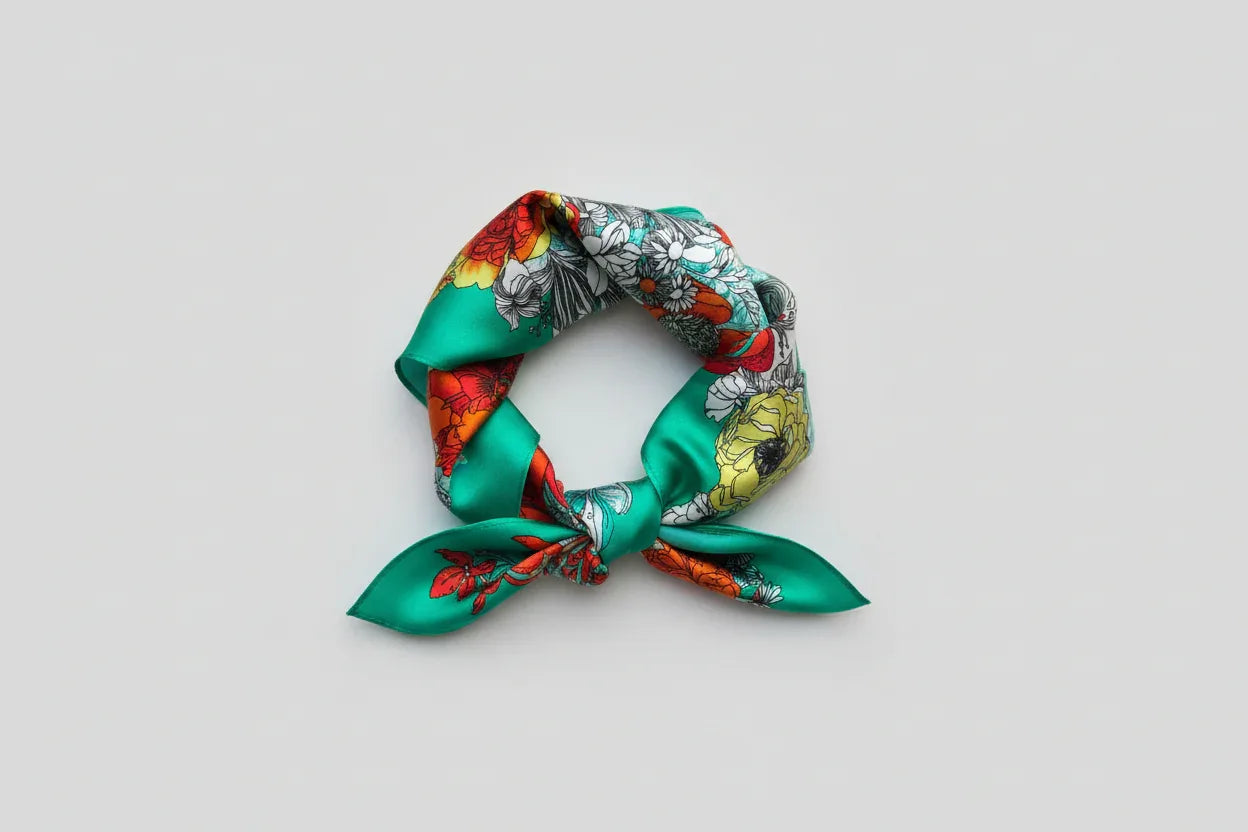 Turquoise Deer Garden Silk Scarf - 53cm - Scarves4you