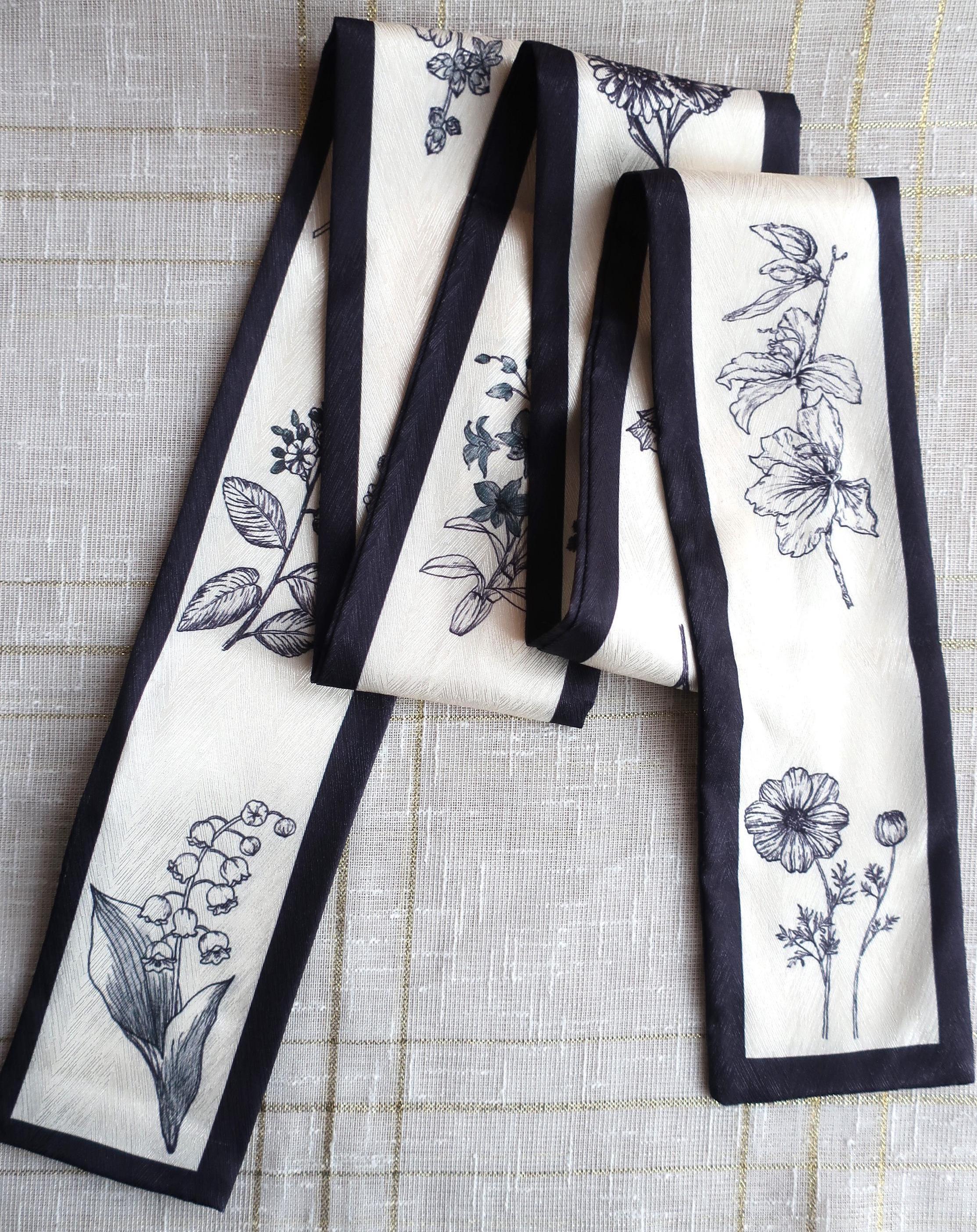 Skinny Scarf 125×7 cm – Floral Print Hair Ribbon | Versatile Headband & Neck Tie - Scarves4you
