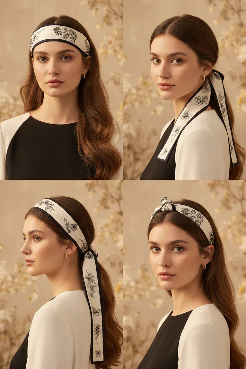 Skinny Scarf 125×7 cm – Floral Print Hair Ribbon | Versatile Headband & Neck Tie - Scarves4you