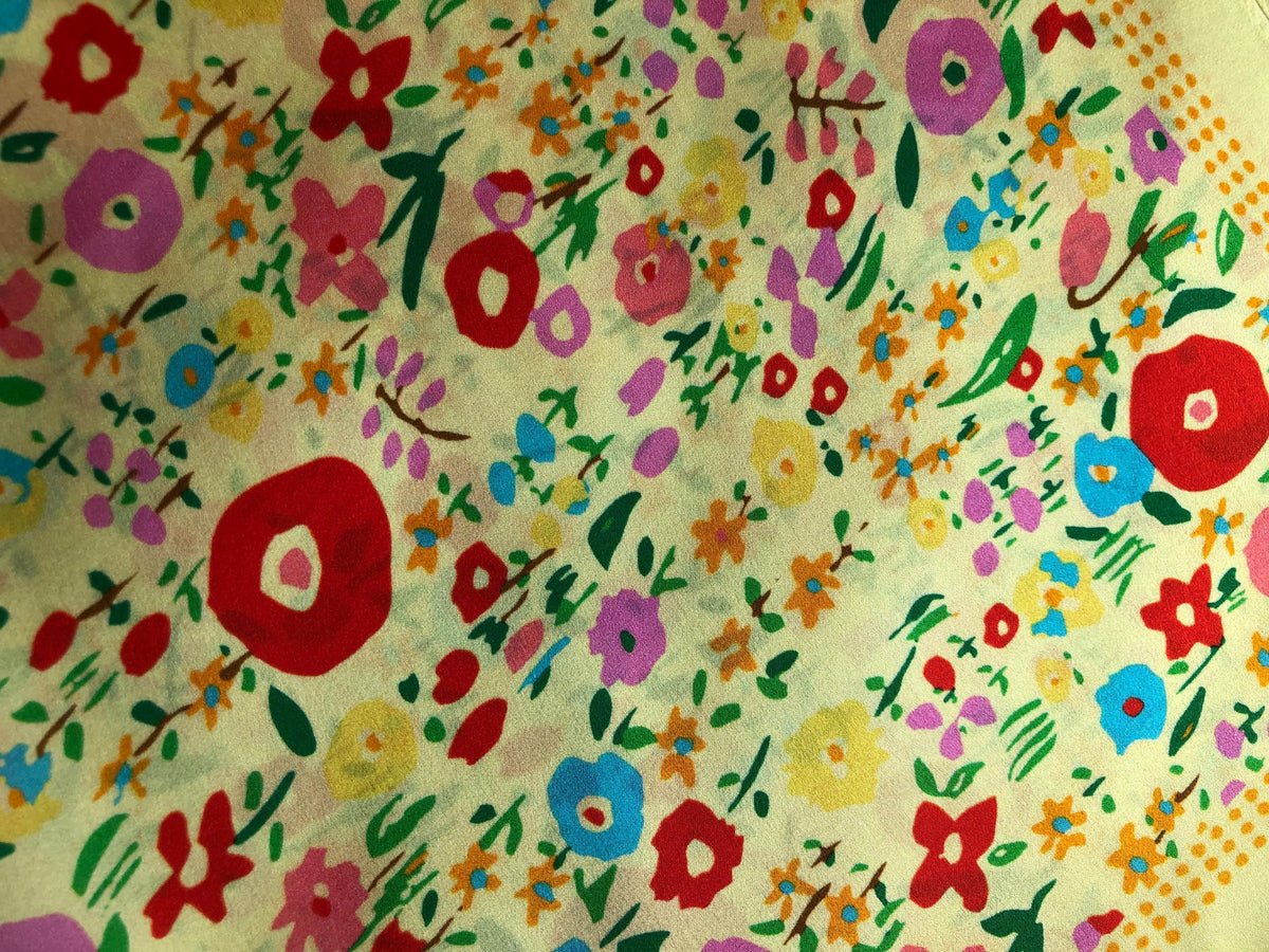 Natural Mulberry Silk Scarf – Yellow Floral Vintage Design – 53x53 cm