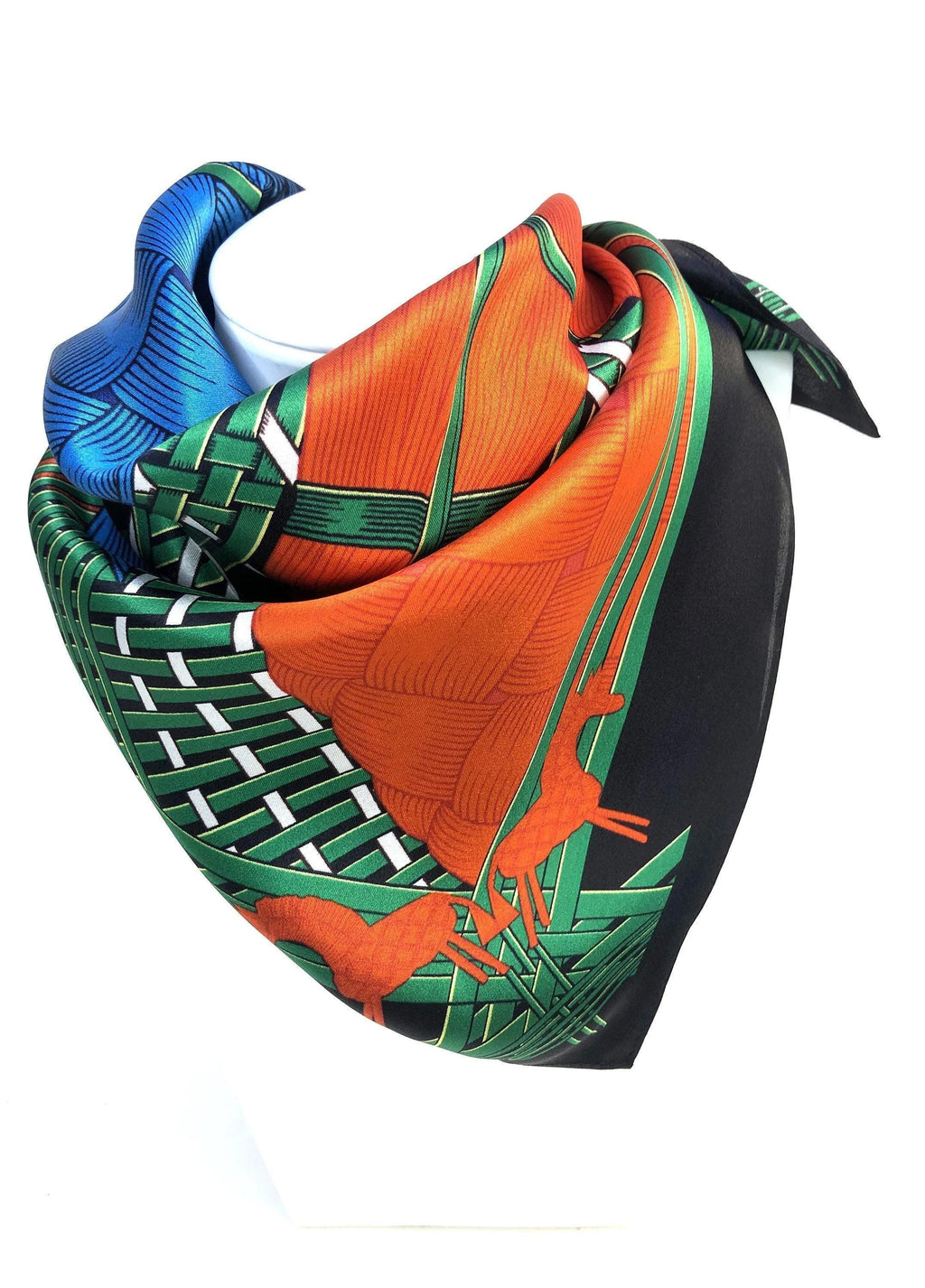 Black Green Art Deco Horse Silk Scarf - 53cm - Scarves4you