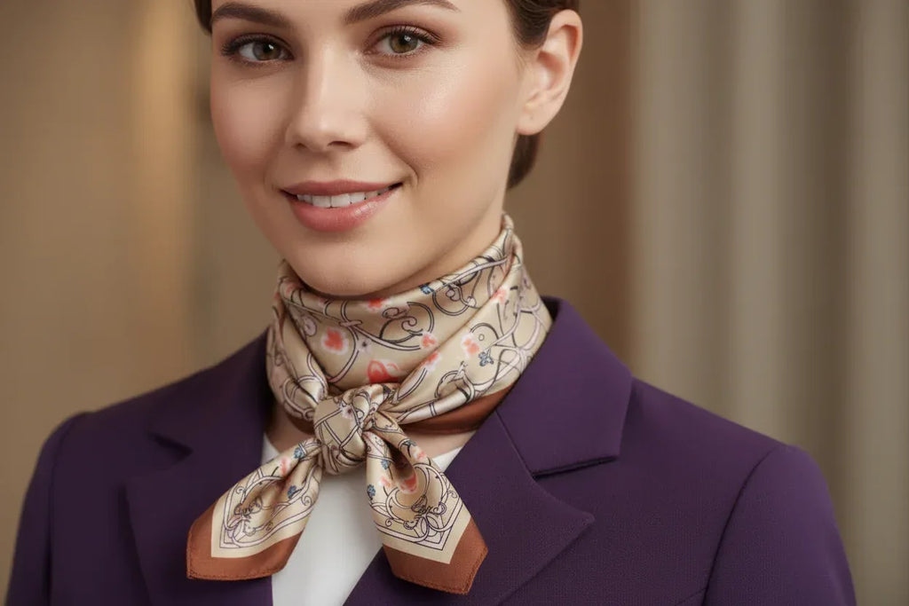 Beige Floral Silk Scarf - 53cm - Scarves4you