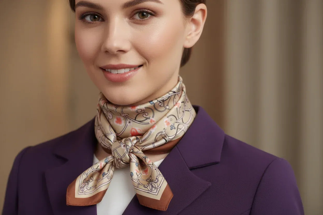 Beige Floral Silk Scarf - 53cm - Scarves4you