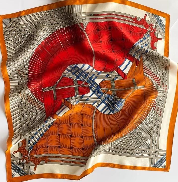 Orange Horse Geometric Silk Scarf - 53cm - Scarves4you
