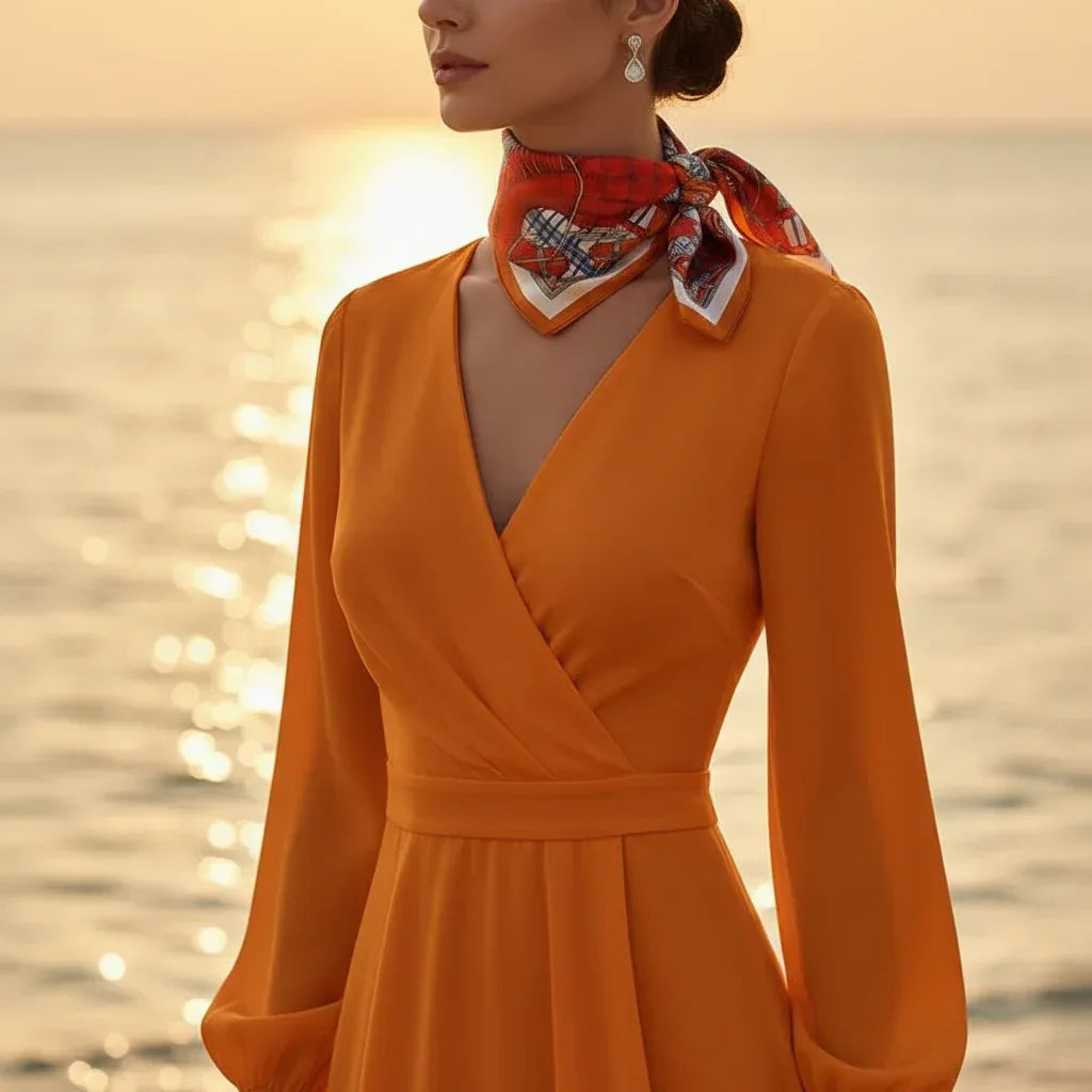 Orange Horse Geometric Silk Scarf - 53cm - Scarves4you