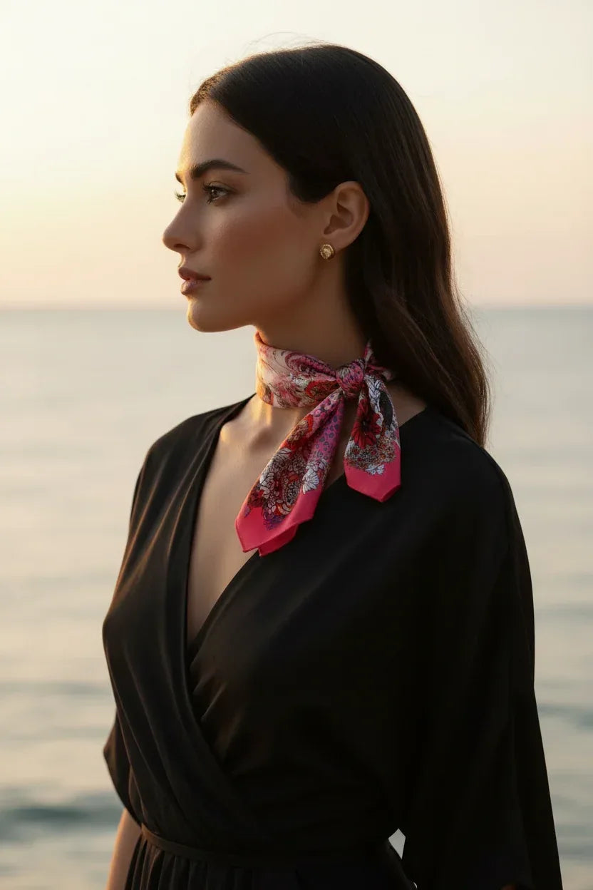 53x53 cm Premium Mulberry Silk Scarf | Enchanted Garden & Deer | Luxury Square Scarf | Women's Neckerchief - Scarves4you