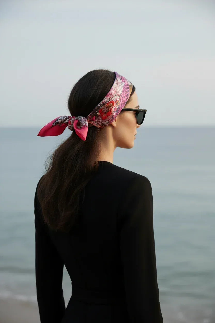 53x53 cm Premium Mulberry Silk Scarf | Enchanted Garden & Deer | Luxury Square Scarf | Women's Neckerchief - Scarves4you