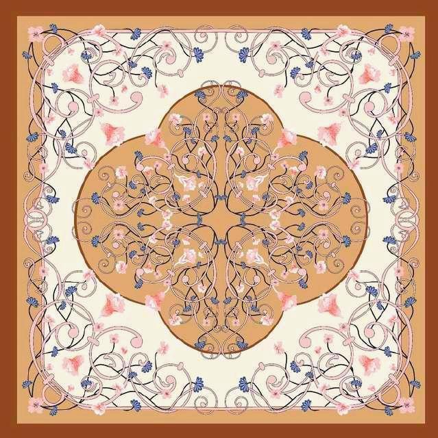 Beige Floral Silk Scarf - 53cm - Scarves4you