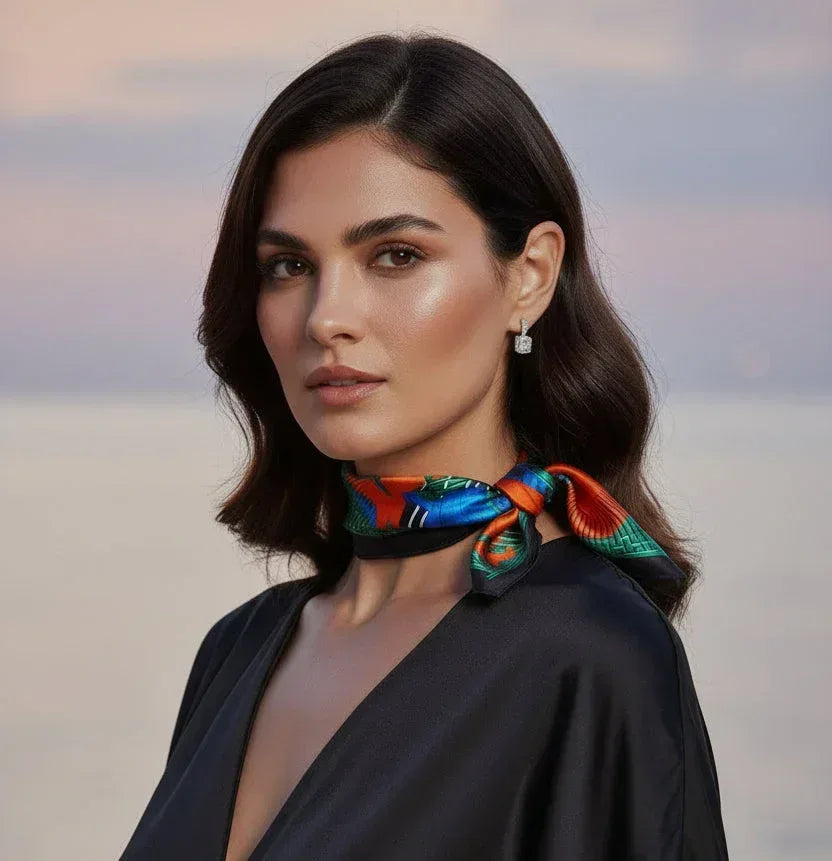 Black Green Art Deco Horse Silk Scarf - 53cm - Scarves4you