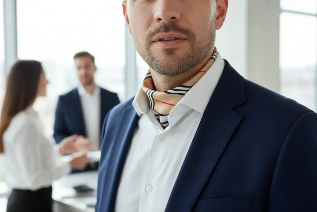 Natural Mulberry Silk Square Scarf - Beige Black Red Stripe Pattern 53x53cm - Scarves4you