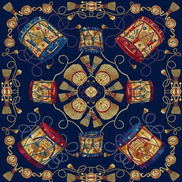 Natural Mulberry Silk Square Scarf - Dark Blue Gold Pattern 53x53cm - Scarves4you