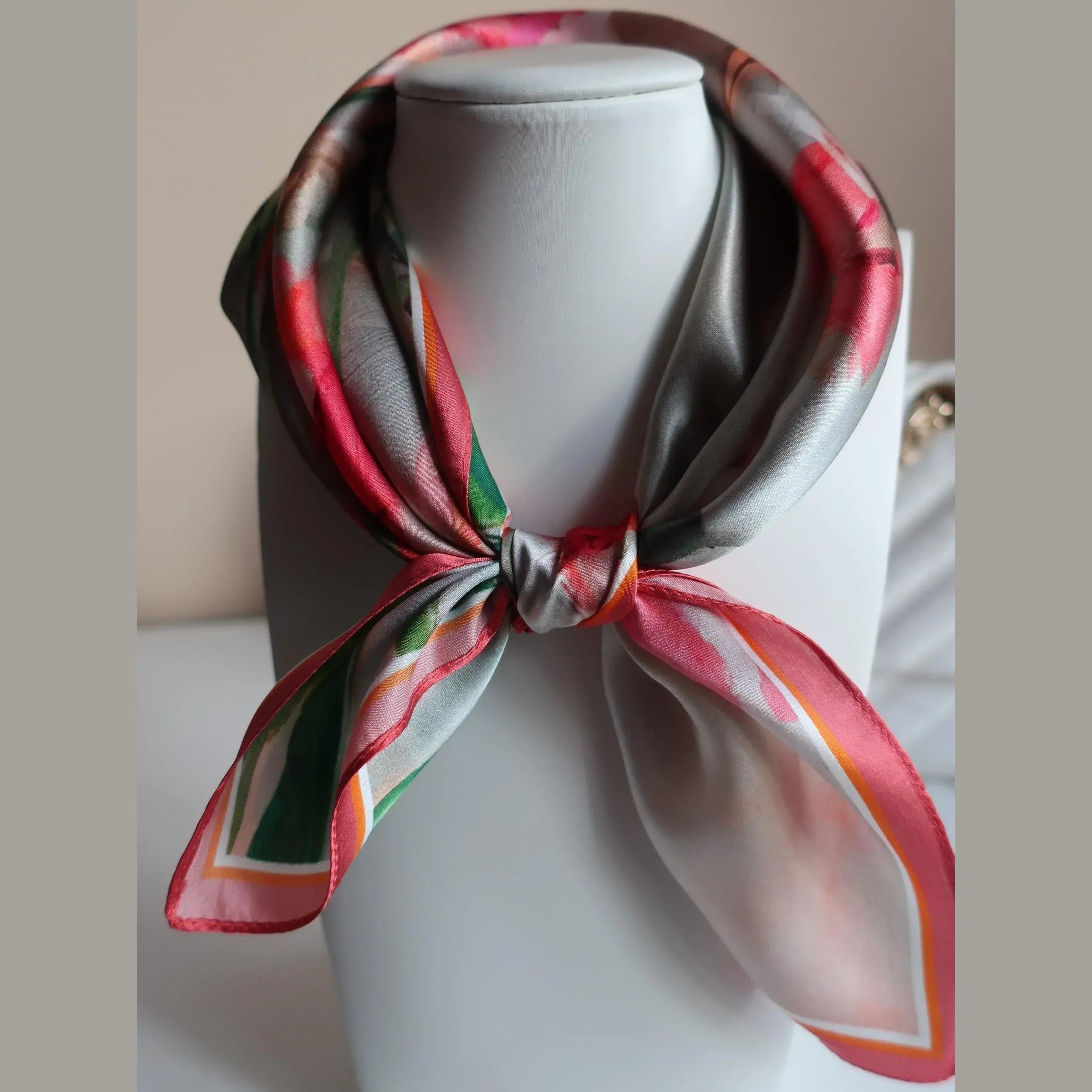 Silk Square Scarf 53×53 cm – Hand-Painted Red Flowers | Watercolor Floral Art - Scarves4you
