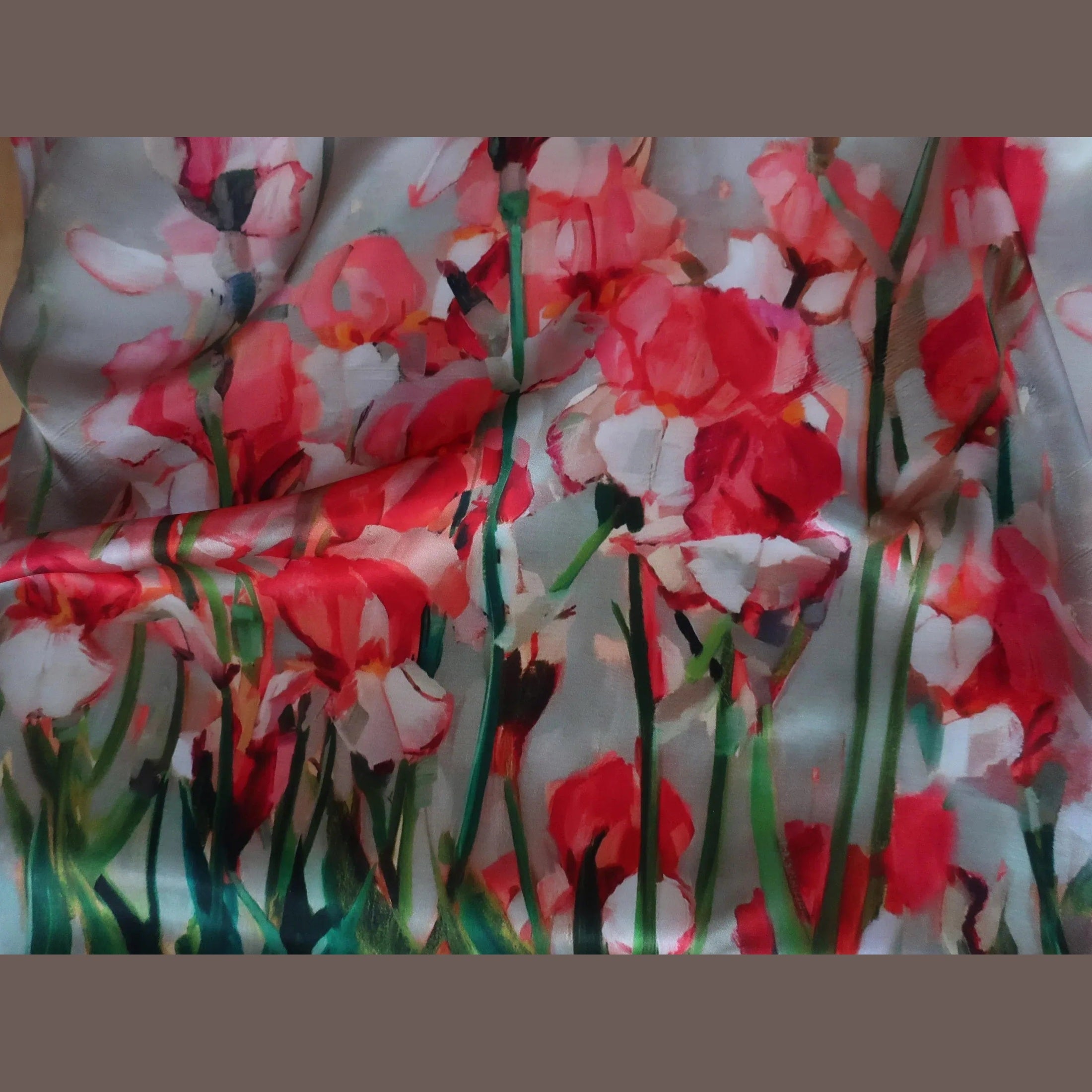 Silk Square Scarf 53×53 cm – Hand-Painted Red Flowers | Watercolor Floral Art - Scarves4you