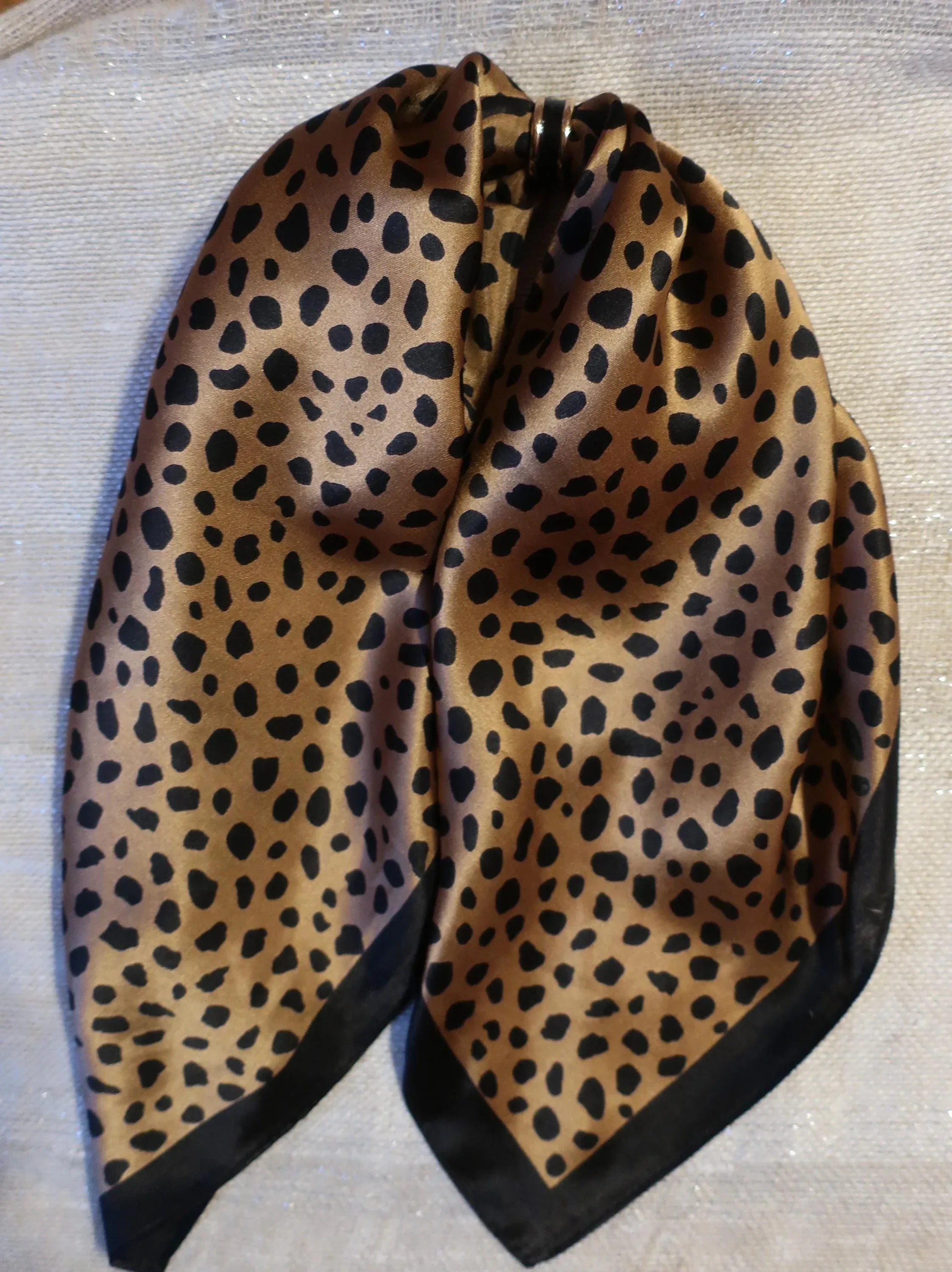 Silk Square Scarf 53×53 cm – Leopard Print with Black Border | Animal Print Bandana - Scarves4you